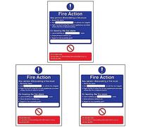 VSafety General Fire Action Dial Sign - Portrait - 150mm x 200mm - Self Adhesive Vinyl (Pack of 3)