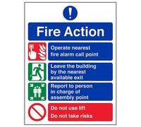 VSafety General Fire Action Prohibition/Safe Lifts Sign - Portrait - 150mm x 200mm - 1mm Rigid Plastic