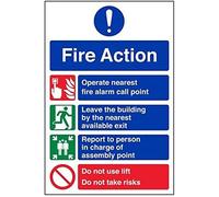 VSafety General Fire Action Prohibition/Safe Lifts Sign - Portrait - 210mm x 297mm (A4) - Self Adhesive Vinyl