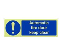 VSafety Glow In The Dark Automatic Fire Door Keep Clear Sign - 300mm x 100mm - Self Adhesive Vinyl