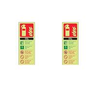 VSafety Glow In The Dark Co2 Id Fire Extinguisher Sign - 75mm x 200mm - Rigid Plastic (Pack of 2)