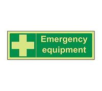 Vsafety Glow In The Dark Emergency Equipment Sign - 300mm x 100mm - Rigid Plastic