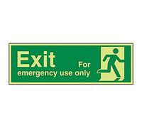 Vsafety Glow In The Dark Exit For Emergency Use Only Man Right Sign - 450mm x 150mm - Rigid Plastic