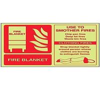 Vsafety Glow In The Dark Fire Blanket Id Fire Extinguisher Sign - 200mm x 150mm - Rigid Plastic