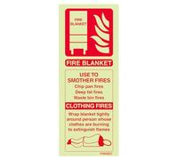 VSafety Glow In The Dark Fire Blanket Id Fire Extinguisher Sign - 75mm x 200mm - Self Adhesive Vinyl
