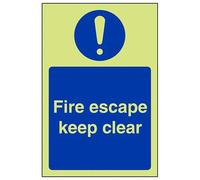VSafety Glow In The Dark Fire Escape Keep Clear Sign - Portrait - 100mm x 150mm - Self Adhesive Vinyl