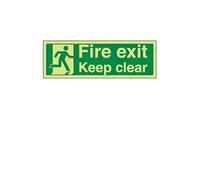 VSafety Glow In The Dark Fire Exit Keep Clear Sign - 300mm x 100mm - Rigid Plastic (Pack of 4)