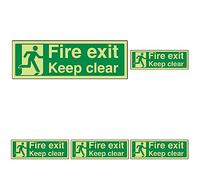 VSafety Glow In The Dark Fire Exit Keep Clear Sign - 300mm x 100mm - Self Adhesive Vinyl (Pack of 5)