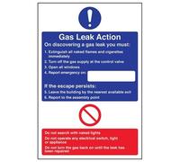 VSafety Glow In The Dark Gas Leak Action Sign - 150mm x 200mm - Self Adhesive Vinyl