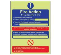VSafety Glow In The Dark General Fire Action If You Discover A Fire. Fire Action Notice Sign - 200mm x 300mm - Self Adhesive Vinyl