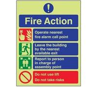 VSafety Glow In The Dark General Fire Action Prohibition/Do Not Use Lift Fire Action Notice Sign - 300mm x 400mm - Self Adhesive Vinyl