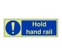 VSafety Glow In The Dark Hold Hand Rail Sign - 300mm x 100mm - Rigid Plastic