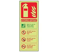 VSafety Glow In The Dark Hydro-Spray Id Fire Extinguisher Sign - 75mm x 200mm - Self Adhesive Vinyl