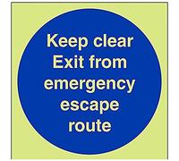 Vsafety Glow In The Dark Keep Clear Exit From Emergency Escape Route Fire Door Sign - 200mm x 200mm - Rigid Plastic