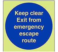 VSafety Glow In The Dark Keep Clear Exit From Emergency Escape Route Sign - 150mm x 150mm - Rigid Plastic