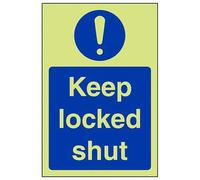 VSafety Glow In The Dark Keep Locked Shut Fire Door Sign - Portrait - 150mm x 200mm - Self Adhesive Vinyl
