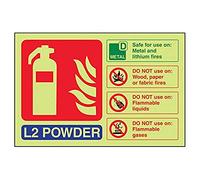 VSafety Glow In The Dark L2 Powder Id Fire Extinguisher Sign - 150mm x 100mm - Rigid Plastic