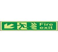 VSafety Glow In The Dark NHS Fire Exit Arrow Down Left Sign - 600mm x 200mm - Self Adhesive Vinyl