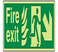 VSafety Glow In The Dark NHS Fire Exit Arrow Down Right Sign - 450mm x 150mm - Rigid Plastic