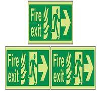 VSafety Glow In The Dark NHS Fire Exit Arrow Right Sign - 300mm x 100mm - Self Adhesive Vinyl (Pack of 3)