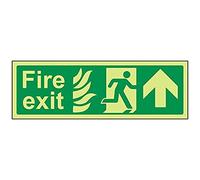 VSafety Glow In The Dark NHS Fire Exit Arrow Up Sign - 300mm x 100mm - Rigid Plastic