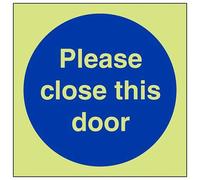 VSafety Glow In The Dark Please Close This Door Mandatory Sign - 100mm x 100mm - Self Adhesive Vinyl