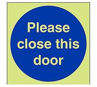 VSafety Glow In The Dark Please Close This Door Mandatory Sign - 150mm x 150mm - Rigid Plastic