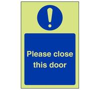 VSafety Glow In The Dark Please Close This Door Sign - Portrait - 150mm x 200mm - Self Adhesive Vinyl