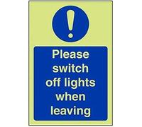 VSafety Glow In The Dark Please Switch Off Lights When Leaving Sign - 150mm x 200mm - Rigid Plastic