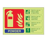 VSafety Glow In The Dark Powder Id Fire Extinguisher Sign - 150mm x 100mm - Self Adhesive Vinyl