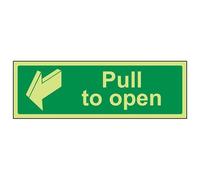 VSafety Glow In The Dark Pull To Open Door Sign - 450mm x 150mm - Self Adhesive Vinyl
