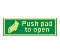 VSafety Glow In The Dark Push Pad To Open Door Sign - 600mm x 200mm - Self Adhesive Vinyl