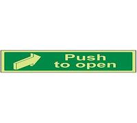 Vsafety Glow In The Dark Push To Open Door Sign - 300mm x 100mm - Rigid Plastic