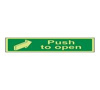 VSafety Glow In The Dark Push To Open Door Sign - 600mm x 200mm - Self Adhesive Vinyl