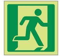 VSafety Glow In The Dark Running Man Right Logo Fire Exit Sign - 200mm x 200mm - Self Adhesive Vinyl