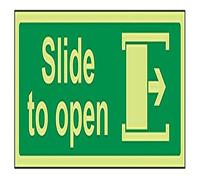 Vsafety Glow In The Dark Slide To Open (Right) Door Sign - 300mm x 100mm - Rigid Plastic