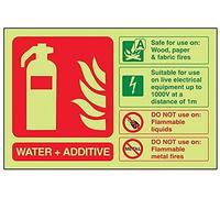VSafety Glow In The Dark Water Additive Id Fire Extinguisher Sign - 200mm x 150mm - Self Adhesive Vinyl