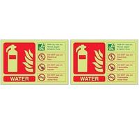 VSafety Glow In The Dark Water Id Fire Extinguisher Sign - 150mm x 100mm - Rigid Plastic (Pack of 2)