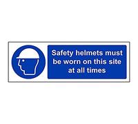 VSafety Hard Hats Must Be Worn At All Times On This Site PPE Sign - Landscape - 300mm x 100mm - 1mm Rigid Plastic