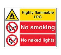 Vsafety Highly Flammable Lpg/No Smoking/No Naked Lights Warning Sign - 600mm x 450mm - 2mm Rigid Plastic