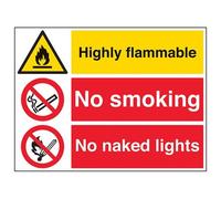 Vsafety Highly Flammable/No Smoking/No Naked Lights Warning Sign - 600mm x 450mm - 2mm Rigid Plastic