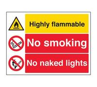 VSafety Highly Flammable/No Smoking/No Naked Lights Warning Sign - Landscape - 400mm x 300mm - 1mm Rigid Plastic