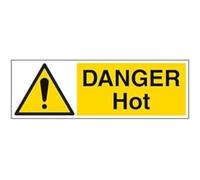 VSafety Hot Warning Temperature Sign - Landscape - 450mm x 150mm - Self Adhesive Vinyl