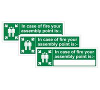 VSafety In Case Of Fire Your Assembly Point Is: Sign - Landscape - 300mm x 100mm - 1mm Rigid Plastic (Pack of 3)