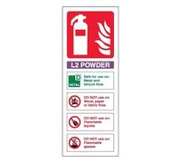 VSafety L2 Powder Id Fire Extinguisher Sign - Portrait - 100mm x 280mm - 1mm Rigid Plastic