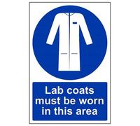 VSafety Lab Coats Must Be Worn In This Area PPE Sign - Portrait - 200mm x 300mm - 1mm Rigid Plastic