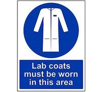 VSafety Lab Coats Must Be Worn In This Area PPE Sign - Portrait - 300mm x 400mm - Self Adhesive Vinyl