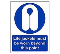VSafety Life Jackets Must Be Worn Beyond In This Point PPE Sign - Portrait - 150mm x 200mm - 1mm Rigid Plastic