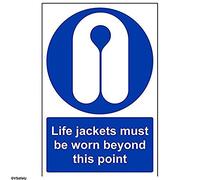 VSafety Life Jackets Must Be Worn Beyond In This Point PPE Sign - Portrait - 200mm x 300mm - 1mm Rigid Plastic