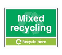 VSafety Mixed Recycling Recycle Here - 800x600mm Class RA1 Reflective 3mm Aluminium Composite With Anti-Graffiti Coating Safety Sign